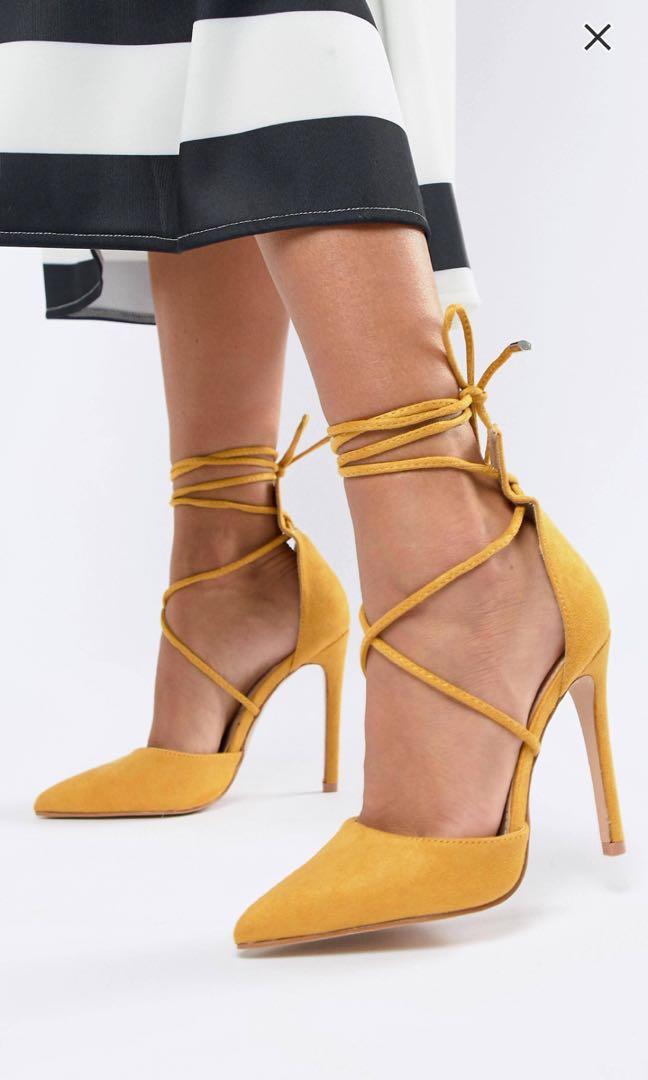 yellow tie up heels