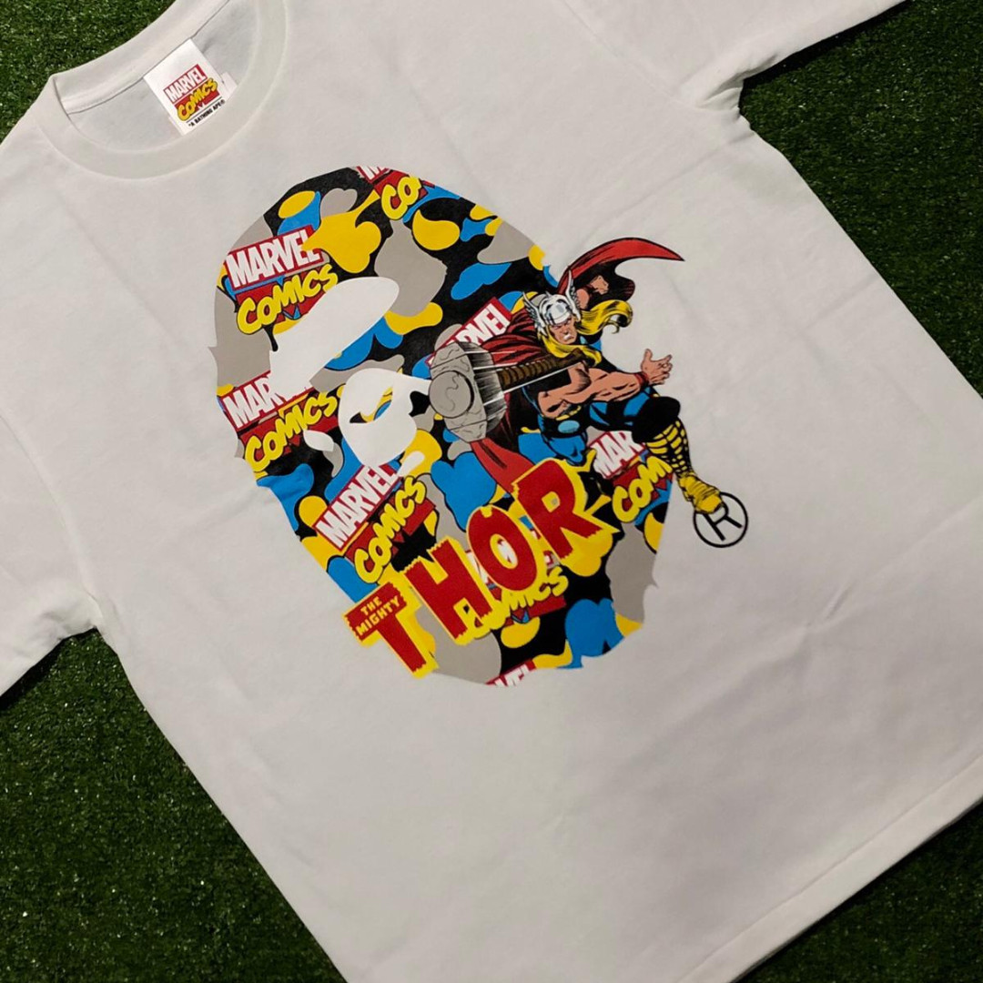 Bape X Marvel Camo Mighty Thor Tee, Men's Fashion, Tops & Sets