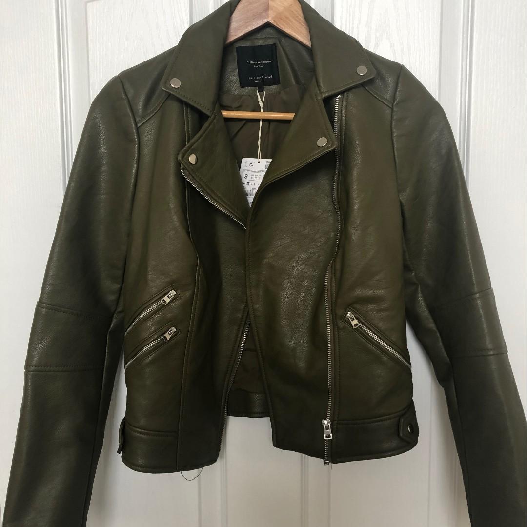 zara green leather jacket