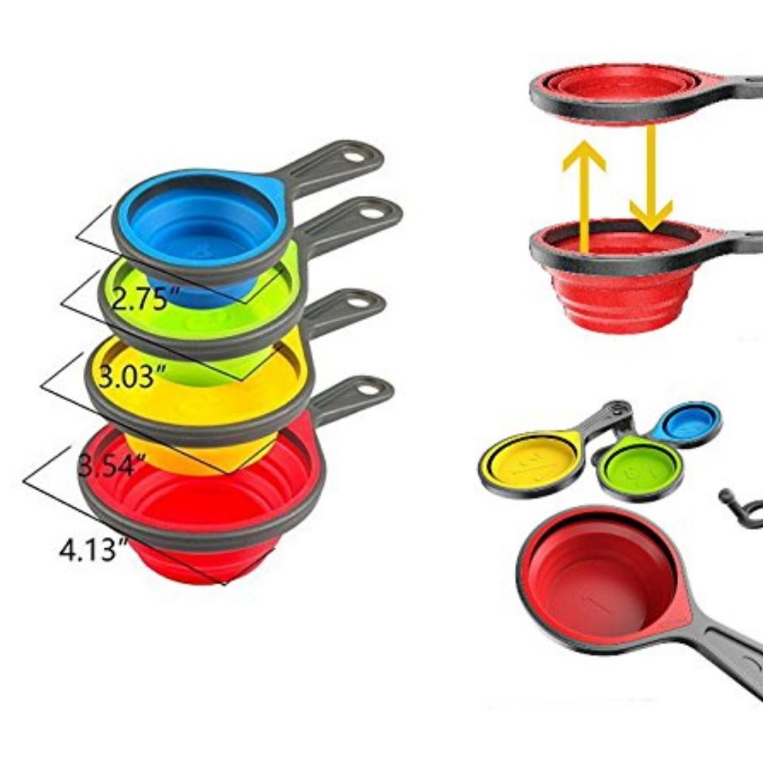 Collapsible Silicone Measuring Cups & Spoons Set (Category: Coffee & Tea Tableware) located in Cavite. Submitted by herorganicbeauty (Listing ID 228829323, Image 3). Description: Collapsible Silicone Measuring Cups & Spoons Set ✔4 POPOUT SILICONE MEASURING CUPS : 1 Cup/250ml, ½ Cup/125ml, 1/3 Cup/80ml, ¼ Cup/60ml. Easily flatten squish cups for storage ✔4 SILICONE MEASURING TABLESPOONS & TEASPOONS : 1 tbsp/15ml, 1 tsp/5ml, ½ tsp/2.5ml, ¼ tsp/1.25