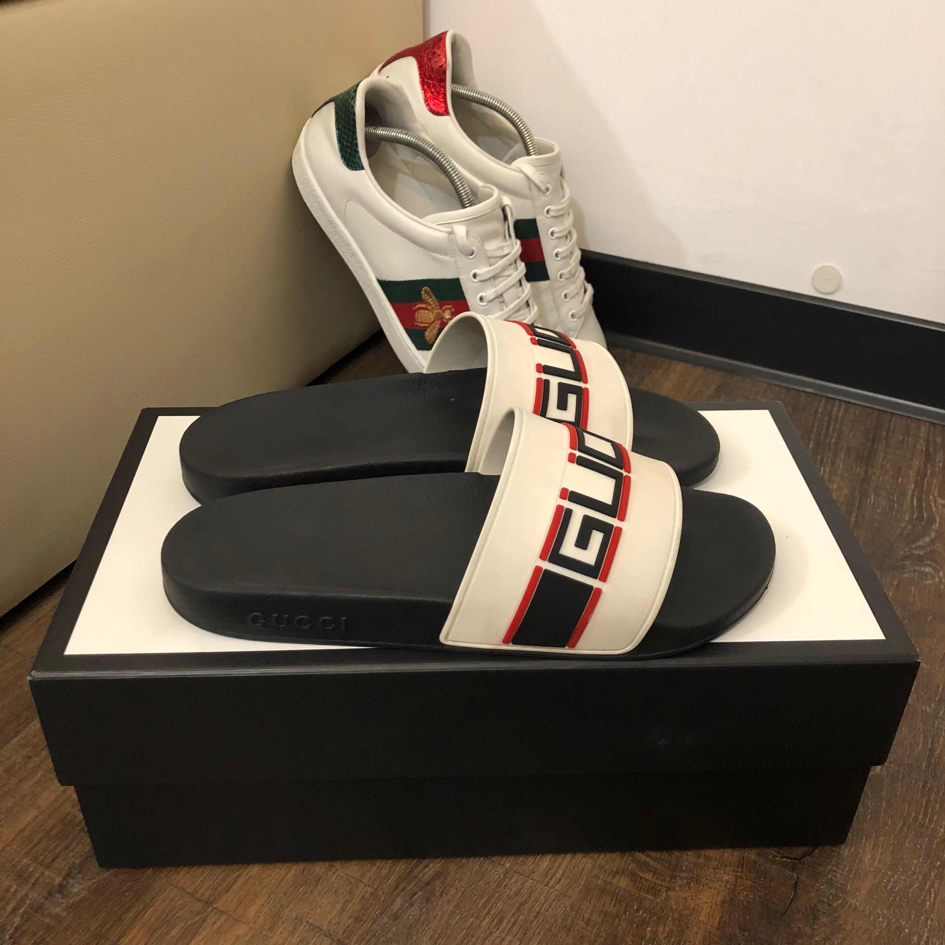 Gucci stripe rubber sandals for sale Men s Fashion Footwear Flipflops and Slides on Carousell