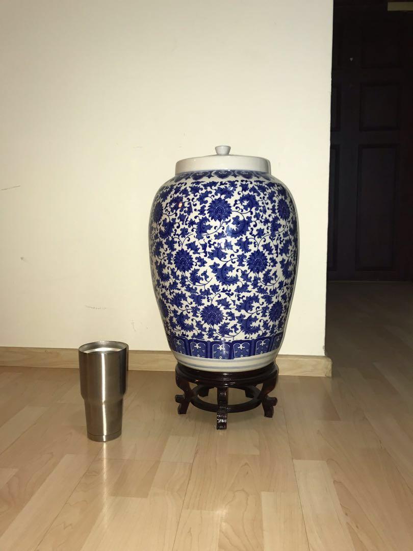 Large Blue White Ginger Jar Vintage Collectibles Vintage
