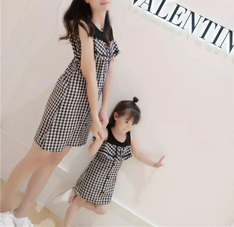 Lattice Checkered Plaid Off Shoulders Mother Daughter Matching Dress Set Women S Fashion Clothes Dresses Skirts On Carousell