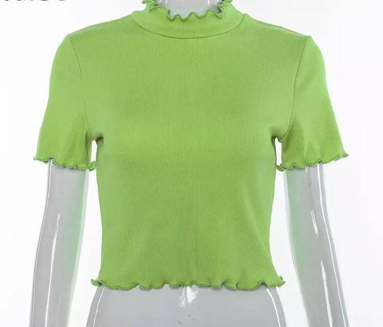 lime green ribbed high neck crop top 