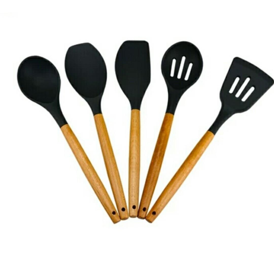 Silicone Kitchen Utensils W Beech Wood Handles On Carousell