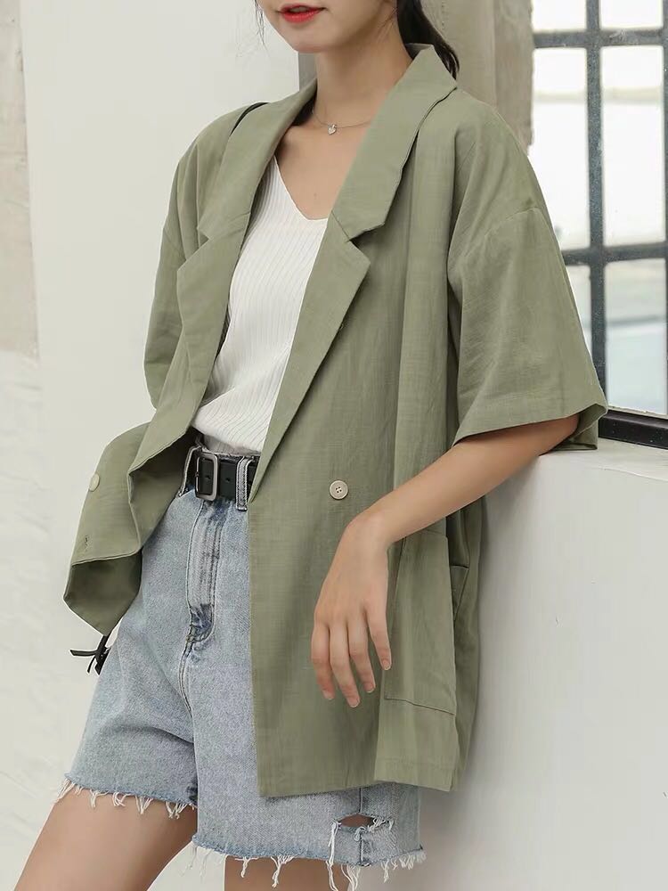 Summer Cotton Linen Double Breasted Jacket Women S Fashion