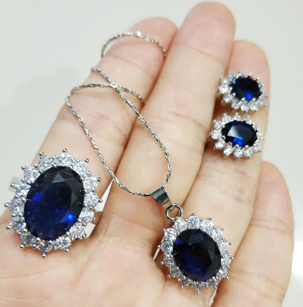 Swarovski Diamond Sapphire set Pendant Earring Ring