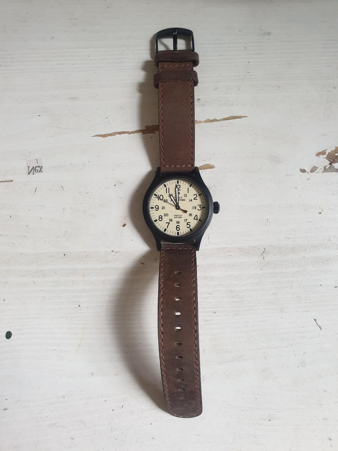 Expedition scout 40mm leather strap watch discount
