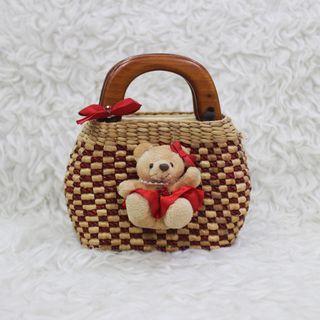 Tas Rotan Teddy Red with Ribbon