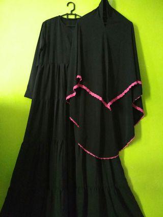Syari Set Dress Black Hitam