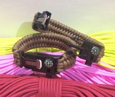 Paracord bracelet with fire starter cutter whistle and compass for hiking camping trekking