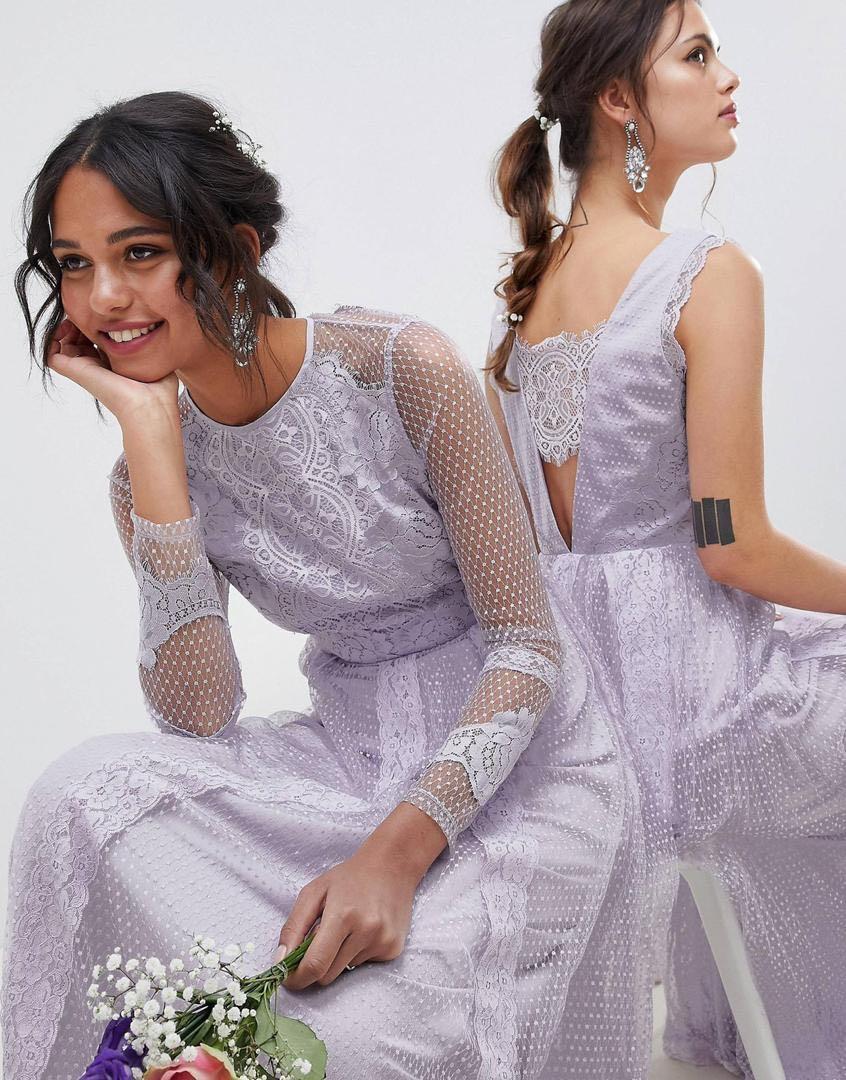 ASOS Design Dobby Mesh and Lace Mix Long Sleeve Maxi Dress Women s Fashion Dresses Sets Evening dresses gowns on Carousell