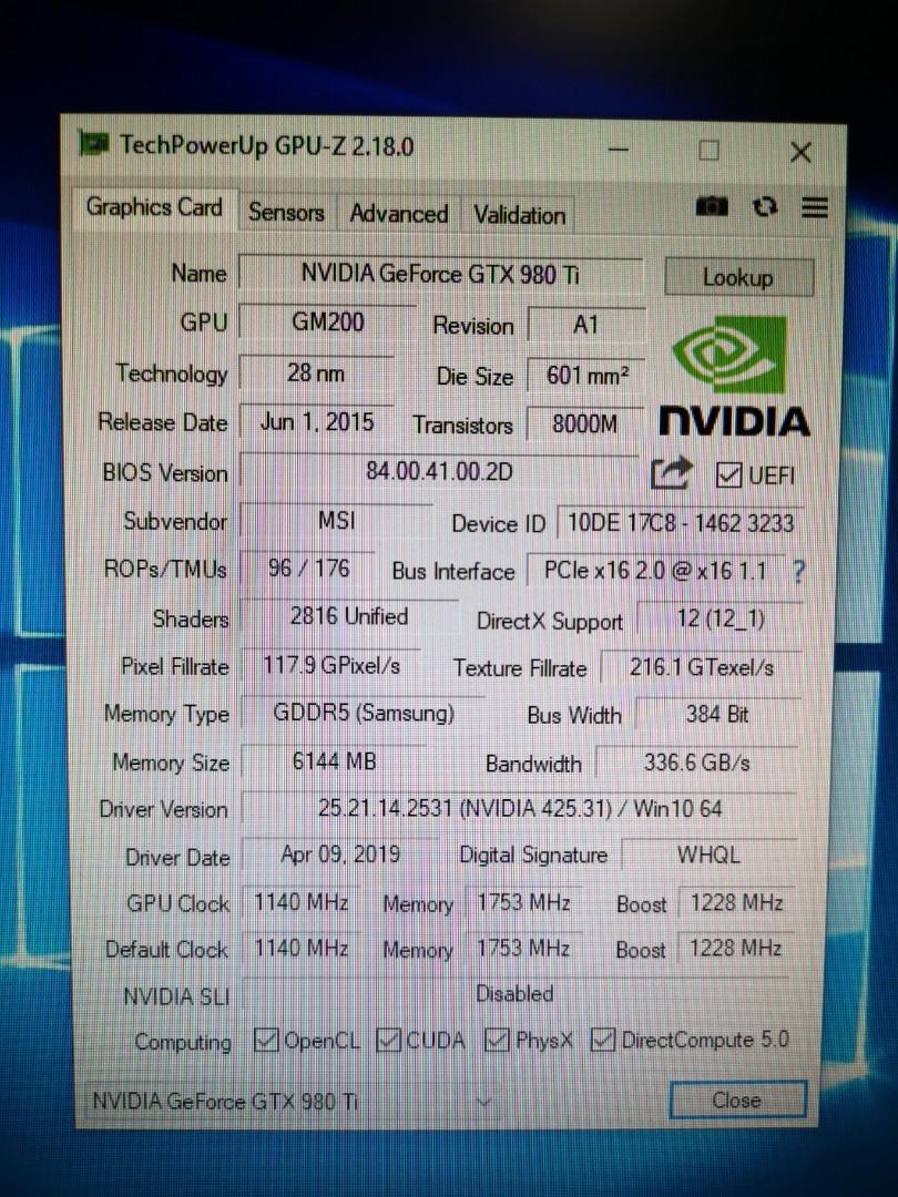 MSI GTX 980Ti Gaming 6G Graphic Card GTX 980 Ti Computers