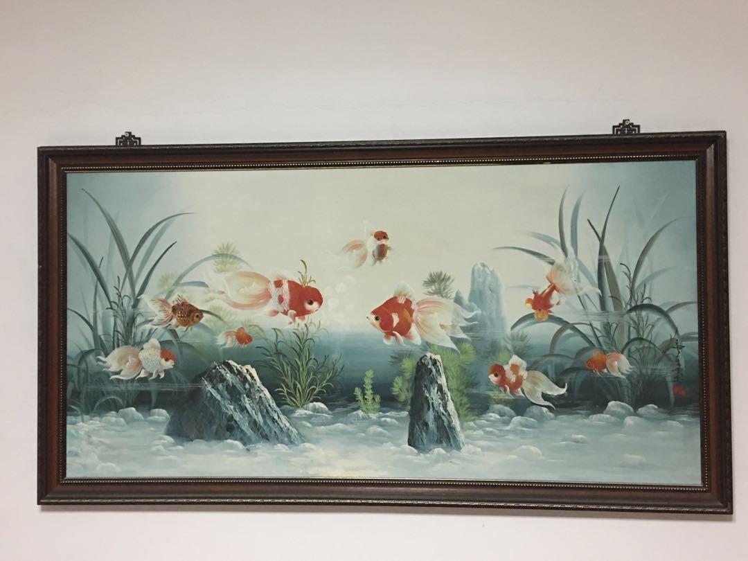 Oil Painting Of 9 Goldfish Vintage Collectibles On Carousell