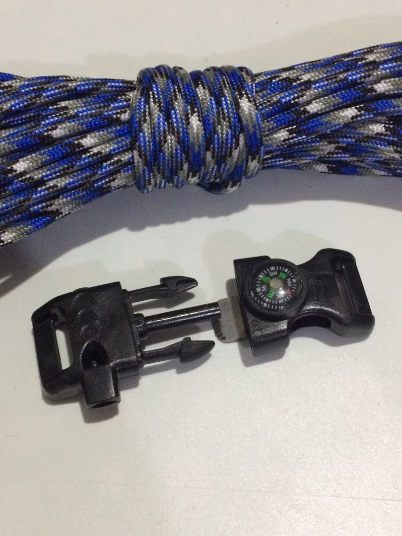 Paracord bracelet with fire starter cutter whistle and compass for hiking camping trekking