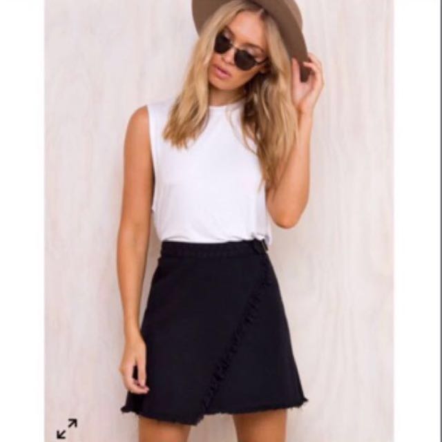 black wrap denim skirt