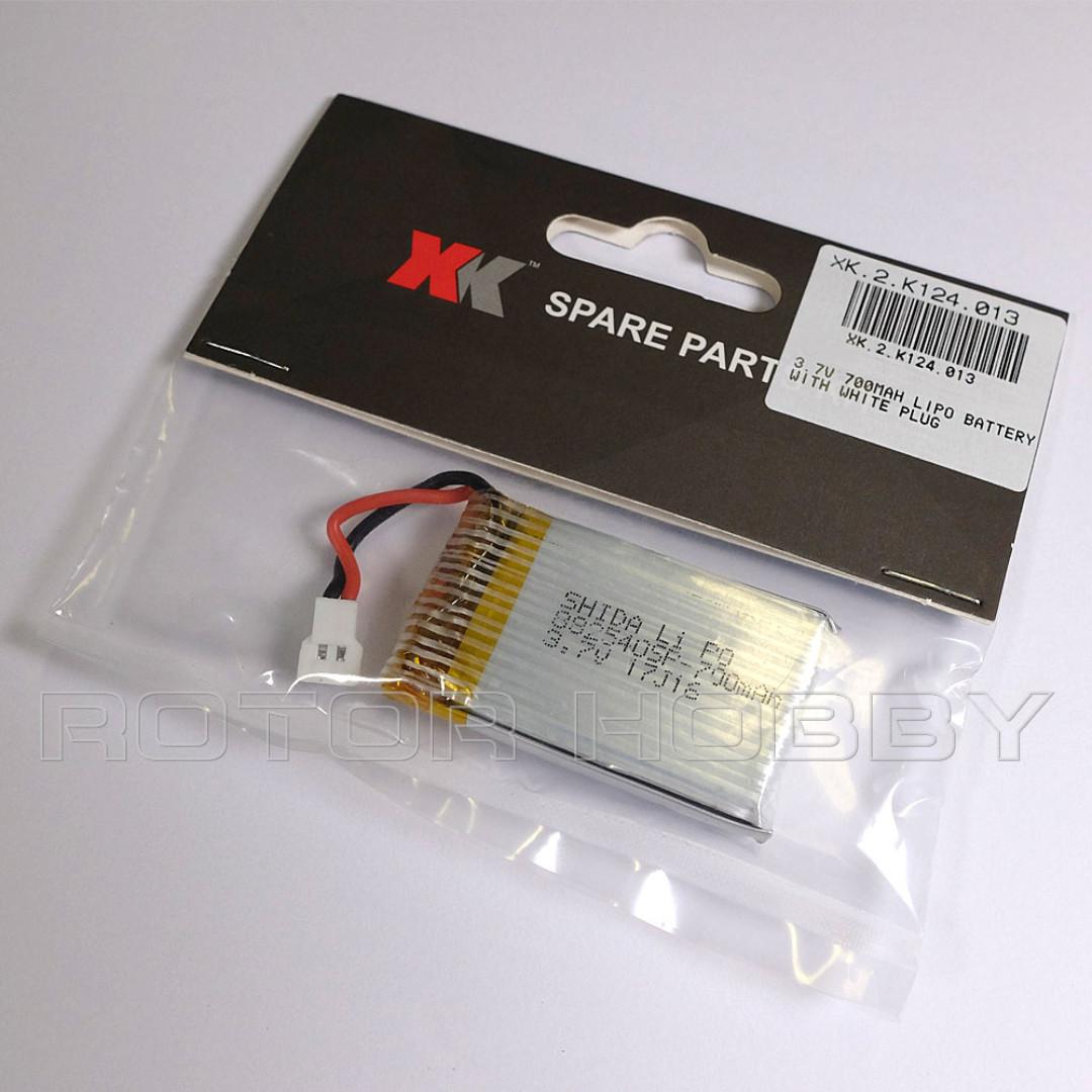 XK Innovations 3.7V 700mAh Rechargeable LiPo Battery with White Plug for K124 rc helicopter or H6 motorbike drone Dimension 41x26x9mm Weight 17g