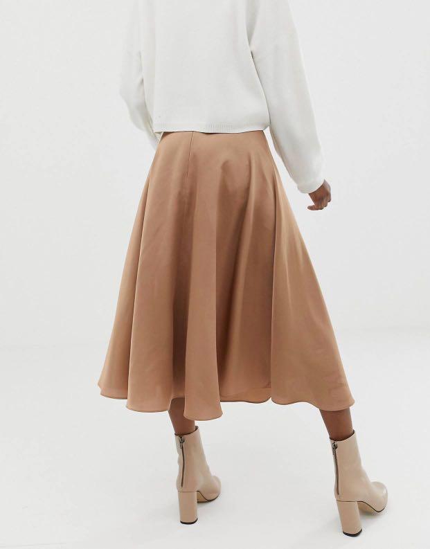 Asos design satin midi skirt with self belt sales