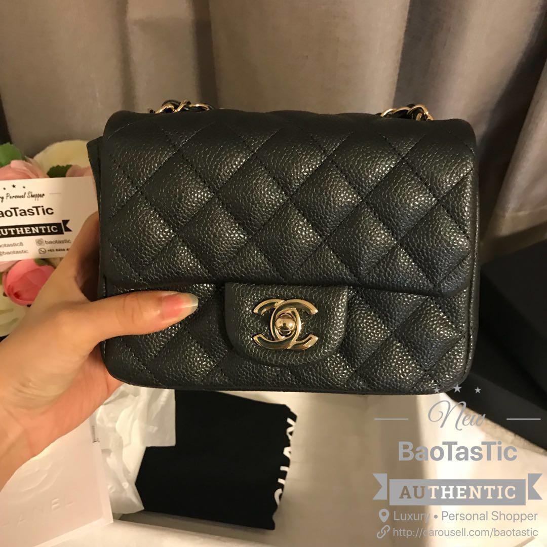 BNIB Chanel 18S Caviar Mini Square Dark Gray, Luxury, Bags