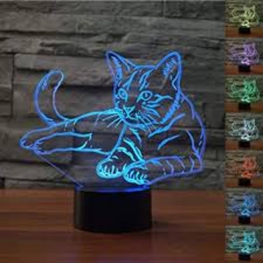 Creative 3d Cat Animal Night Light 7 Color Change Led Table Light