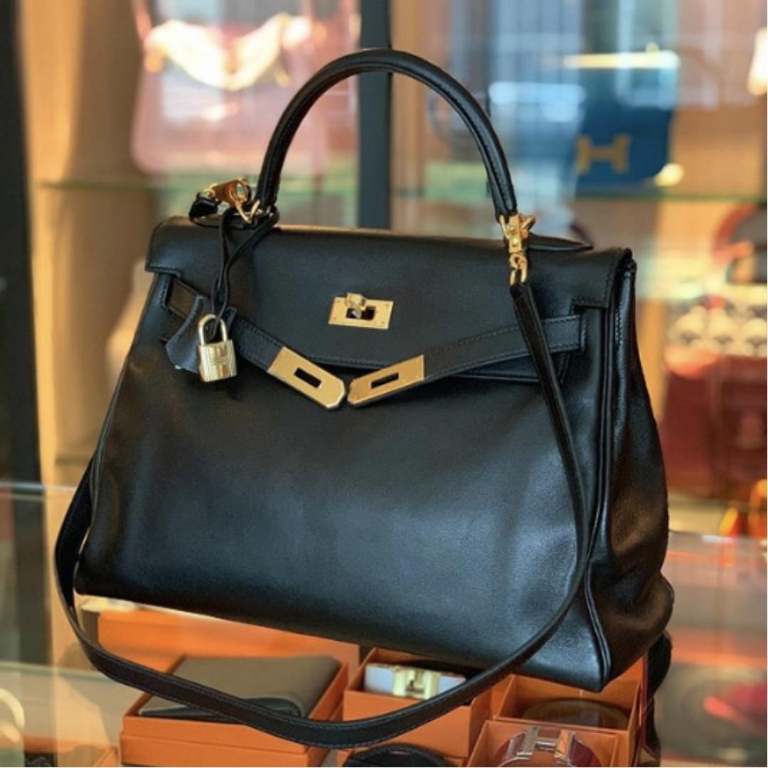 Hermes Kelly 32 Retourne Vintage in Black