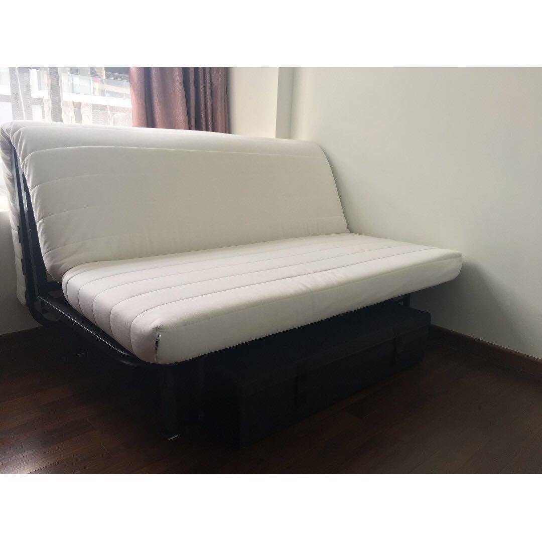 IKEA LYCKSELE 2 Seater Latex Sofa Bed Beige with Storage Box, Furniture