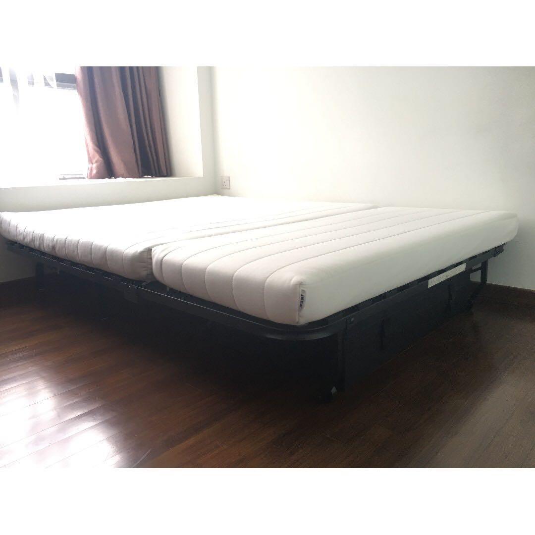 IKEA LYCKSELE 2 Seater Latex Sofa Bed Beige with Storage Box, Furniture