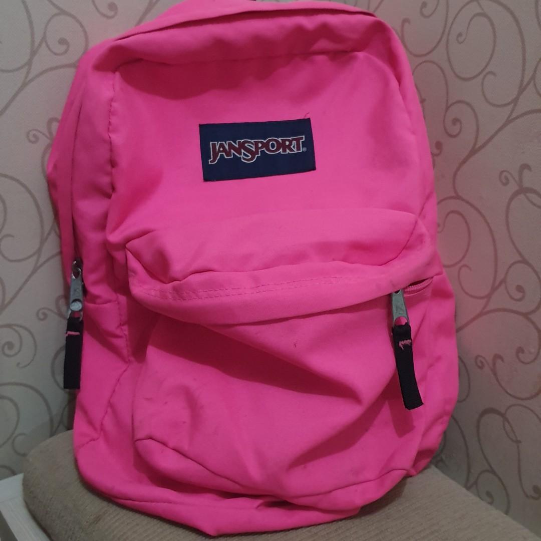 Jansport Neon pink Backpack, Fesyen Wanita, Tas & Dompet di Carousell