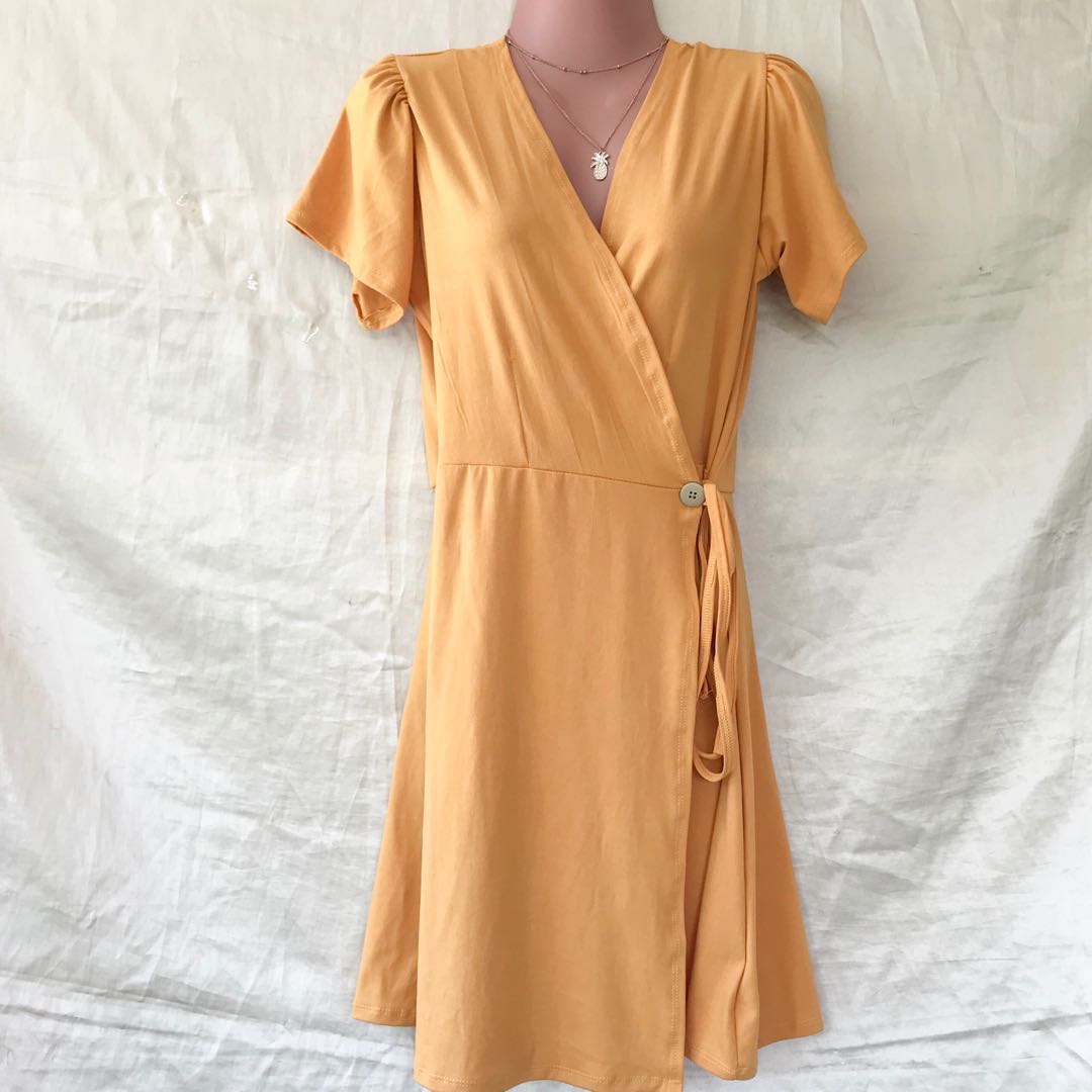 Mustard yellow wrap dress, Women's Fashion, Dresses & Sets, Dresses on ...