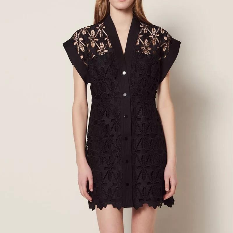 sandro black lace dress