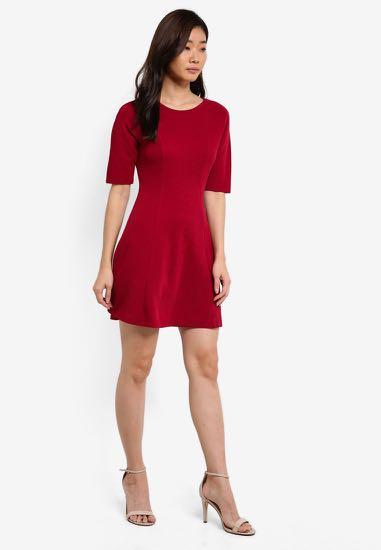 Elbow sleeve fit shop and flare dress
