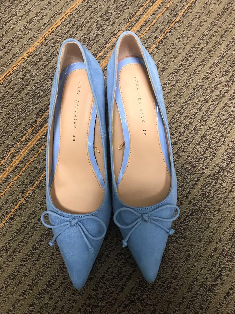 Zara Blue ribbon suede shoes, Women's 