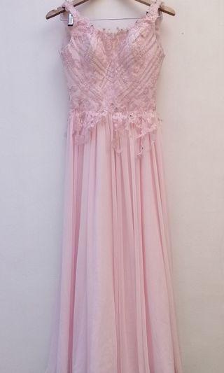 Pink chiffon gown by Debbie Co