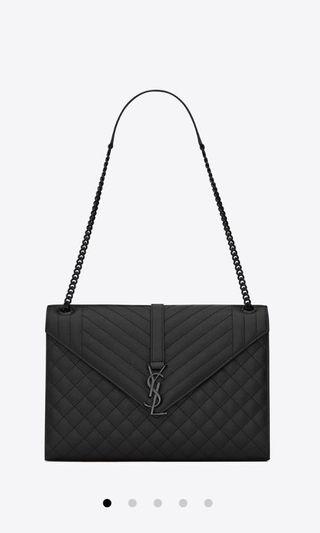 YSL Envelope Bag in Black Textured Mixed Metalasse