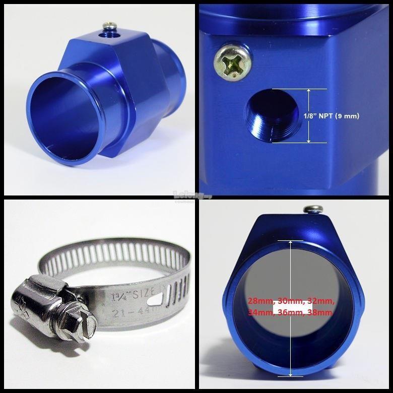 38mm Blue Adapter Water Temp Temperature Joint Pipe Sensor Gauge