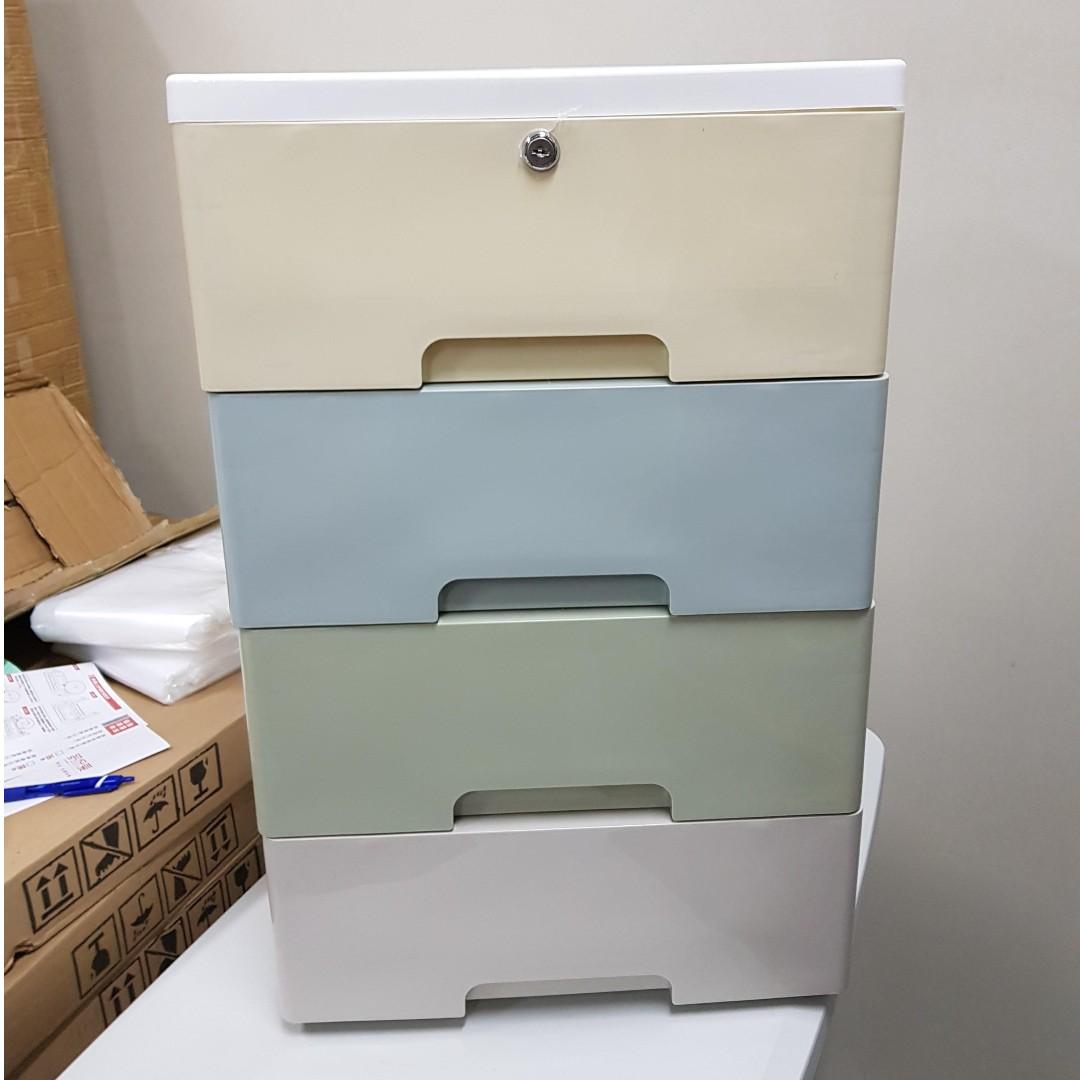 4 Layer With Lock Plastic Drawer Storage Cabinet Macaron