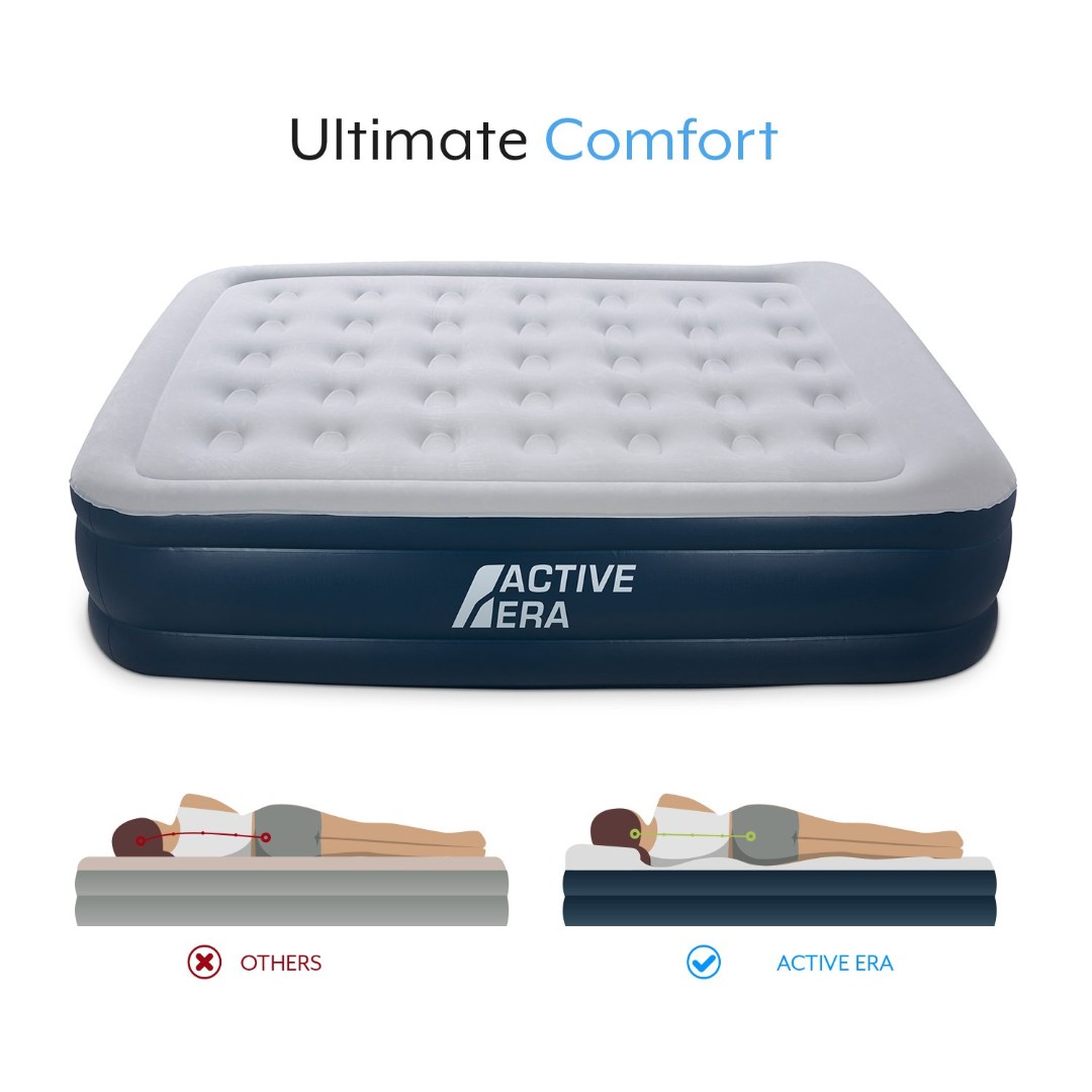 Active Era Premium Queen Size Air Mattress Elevated Inflatable Air Bed Electric Built in Pump Raised Pillow Structured Air Coil Technology Height 20