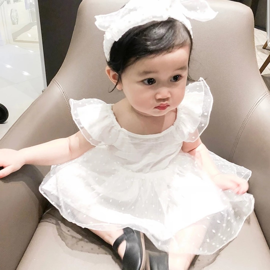 Baby Girl White Dress With Headband Babies Kids Girls Apparel