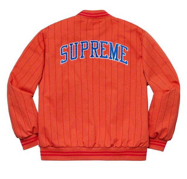 [Brand New] Supreme Pinstripe Varsity Jacket “最高”