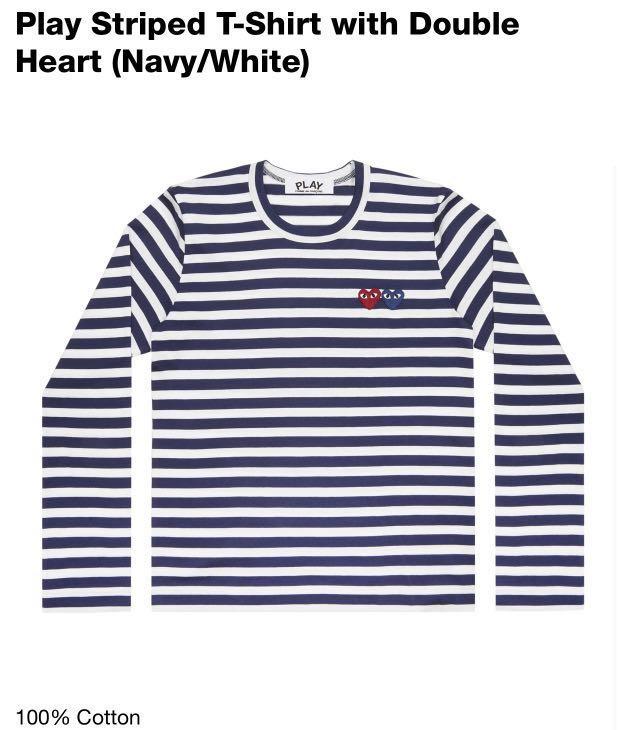 CDG striped t-shirt double heart mens 