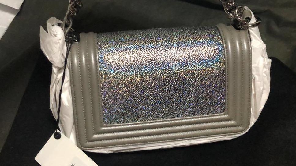Chanel le boy small size stingray in silver rainbow hologram iridescent  brand new with tags