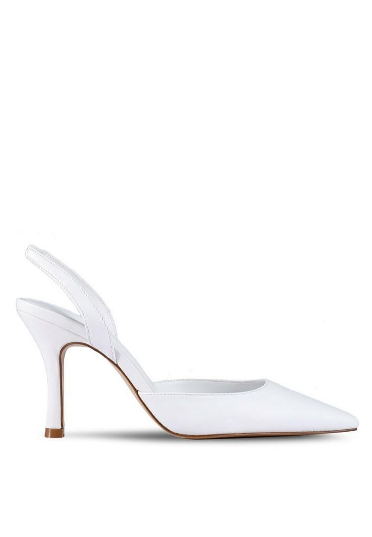 white leather heels