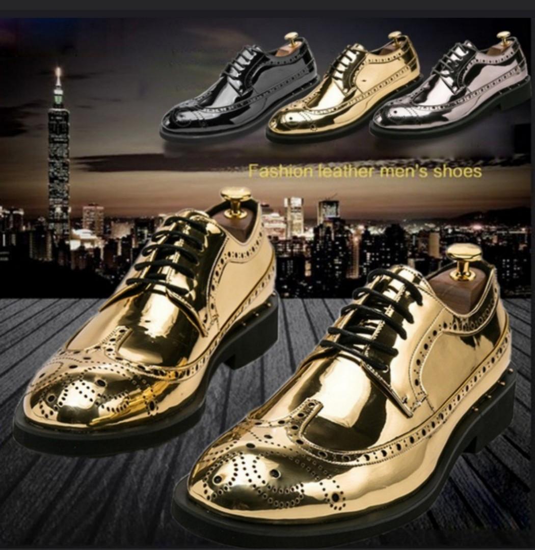 men gold prom shoes