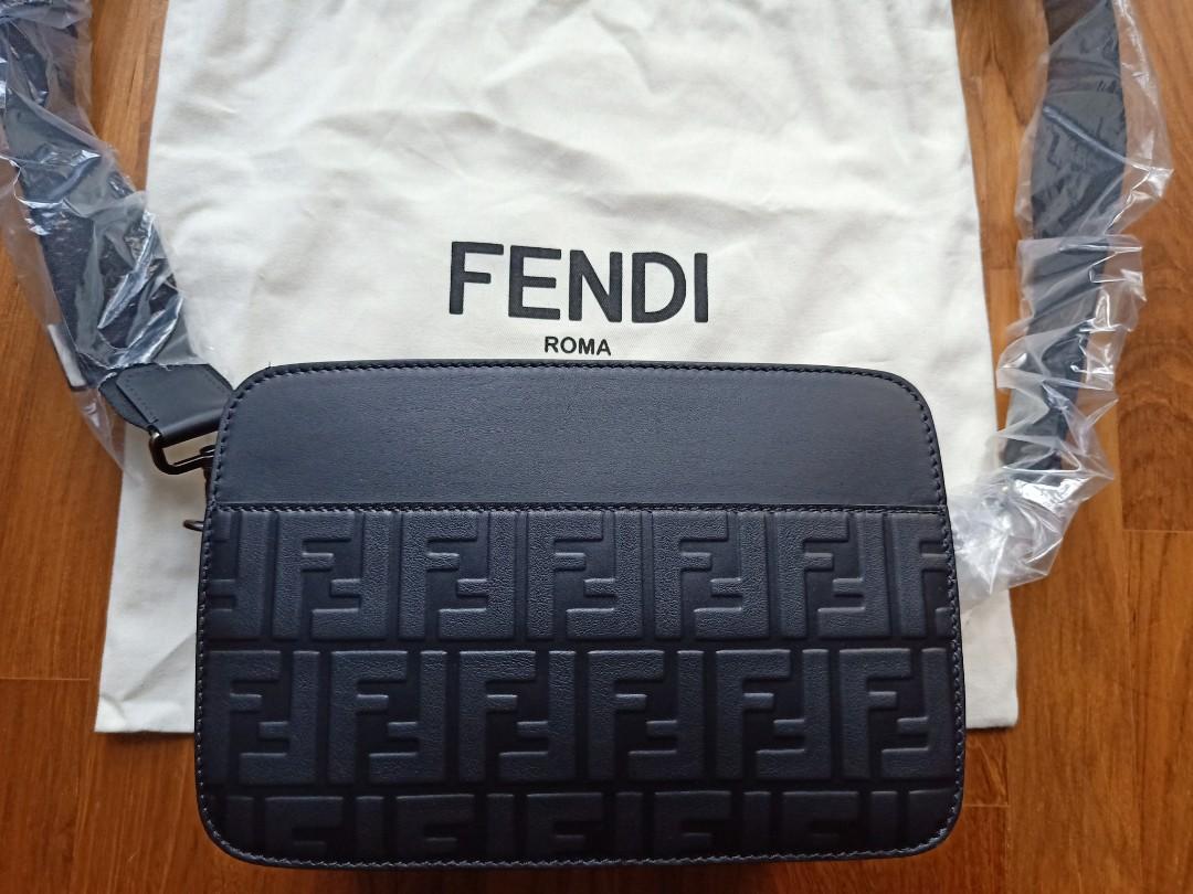 Men's Luxury Bags - Fendi Black Leather Clutch with Grey Logo