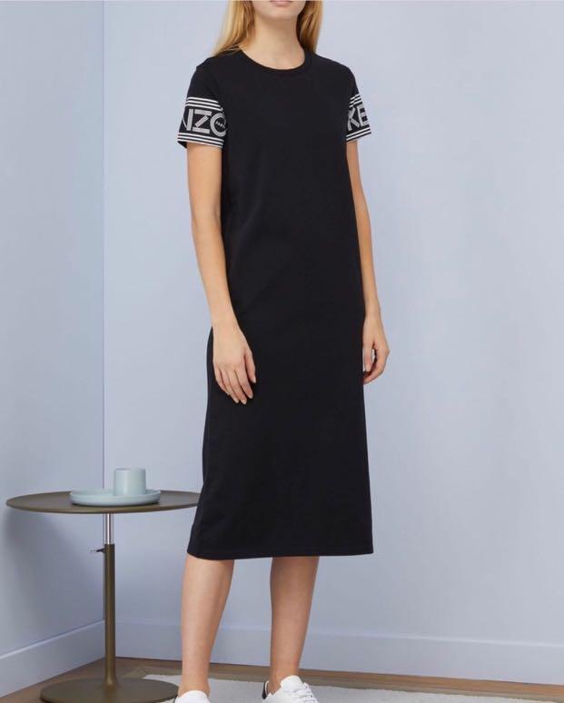 New KENZO Logo Cotton T Shirt Dress Black Only Barang Mewah