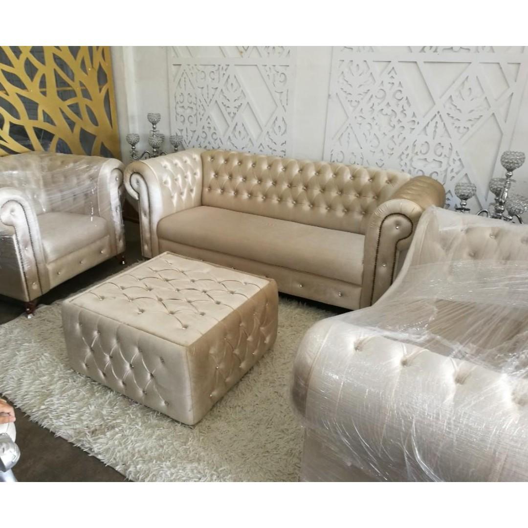 Sofa Set Chesterfield Velvet Home Furniture Others On Carousell