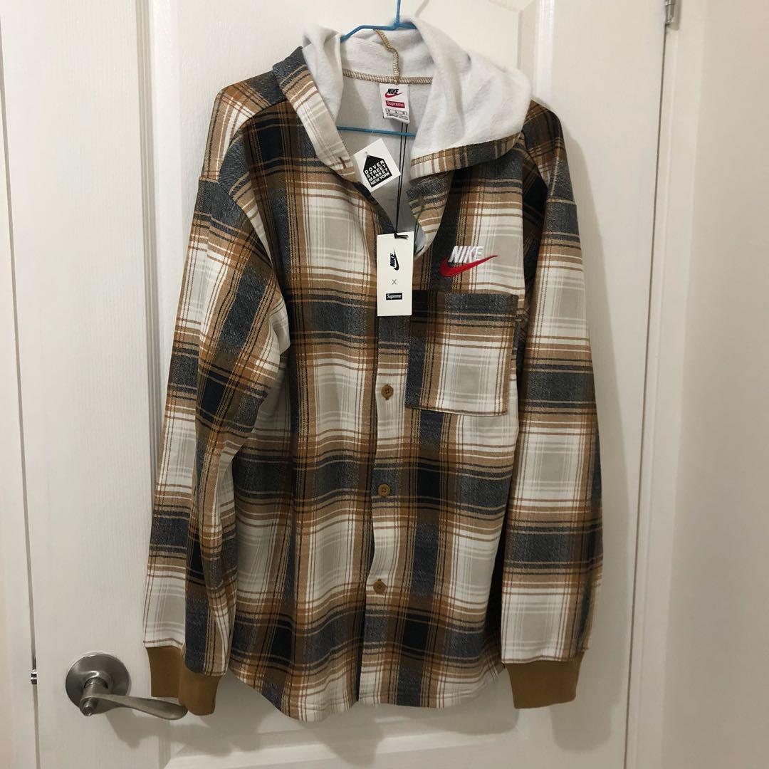 Supreme nike plaid store hooded sweatshirt mustard