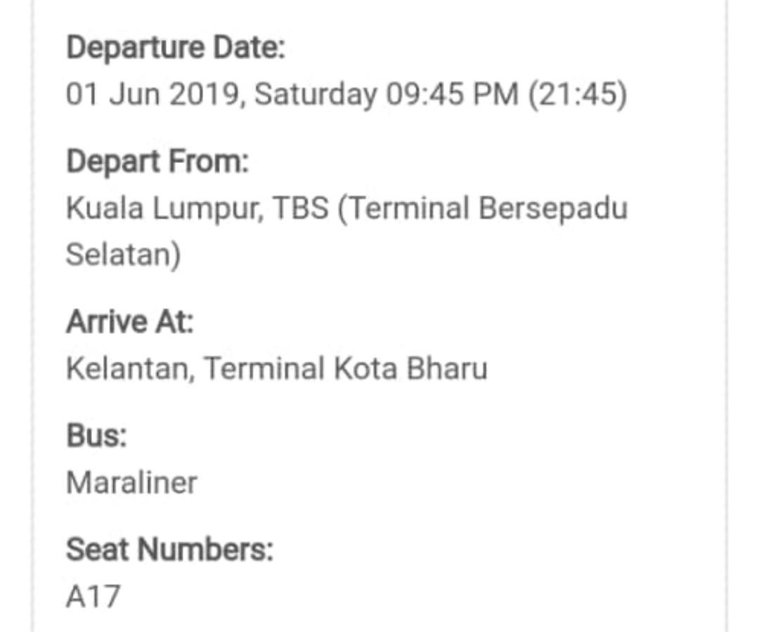 Urgent Tiket Bas Ke Kota Bharu 1 6 2019 Tickets Vouchers Event Tickets On Carousell