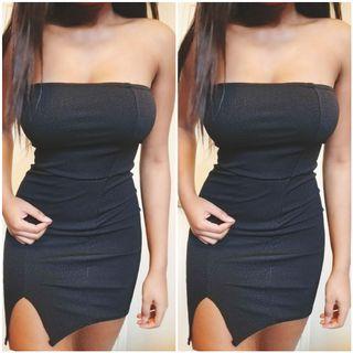 Crepe Bandeau Dress (SM, Black) #boohoo