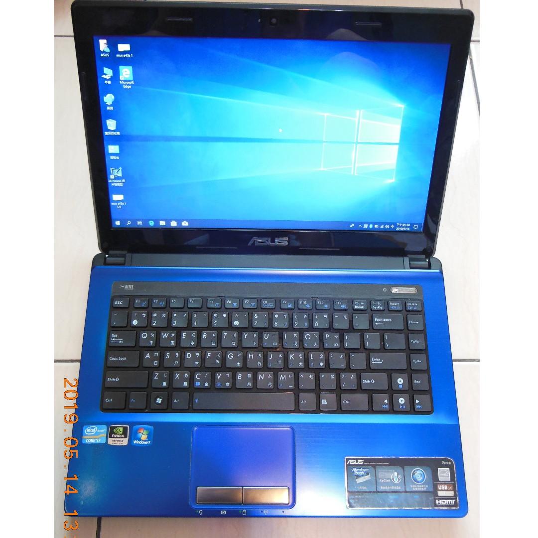 二手ASUS A43S 14吋 i7 2630QM 4G 320G Nvidia GT610M 2G獨顯(藍色 ...